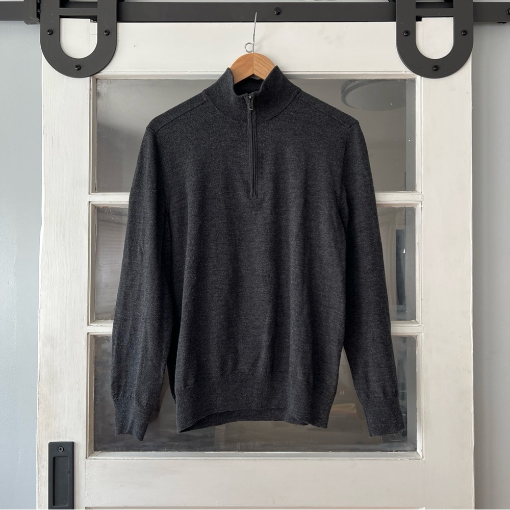 GAP Men's Charcoal Zip Mock Neck Extra Merino Wool Sweater